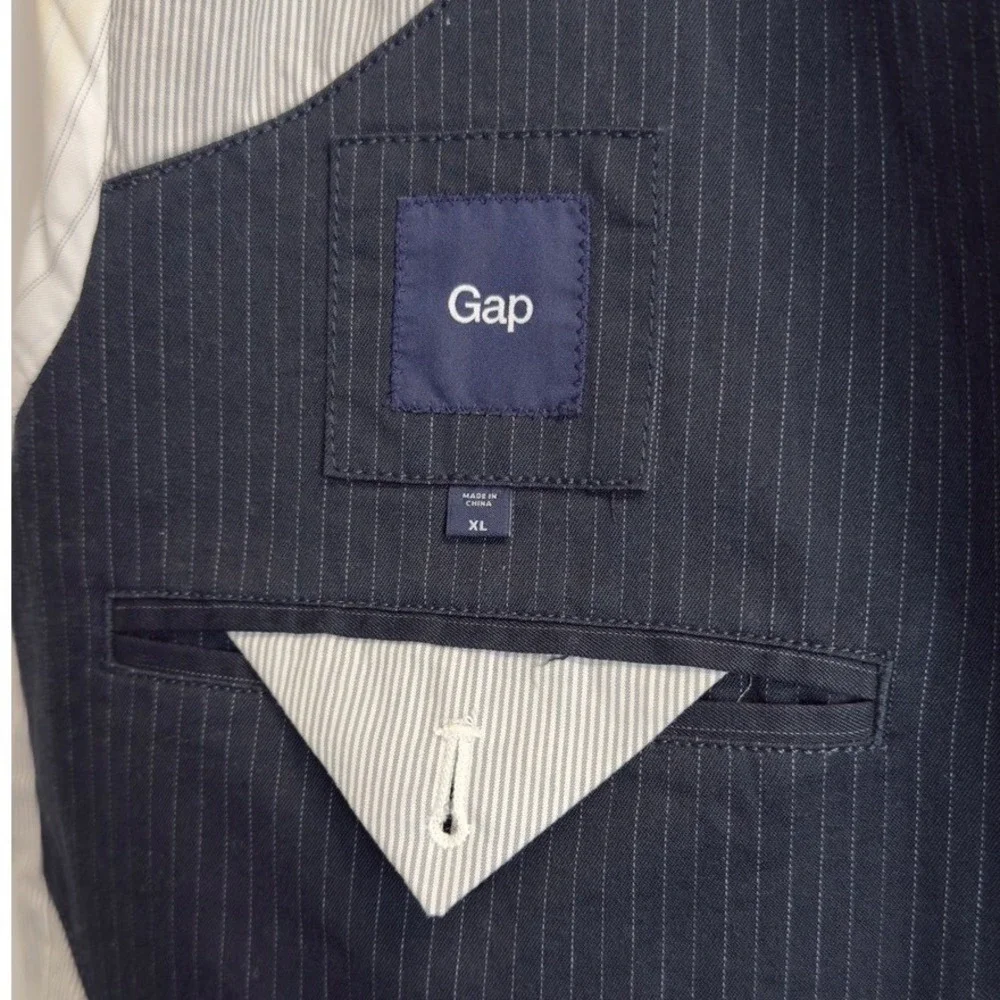 Gap‎ Mens Navy Blue Pinstripe Cotton Blazer Sport Coat Jacket XL Unstructured